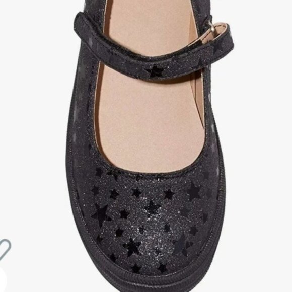 CAT & Jack Girls' Omega Ballet Flats, Sz 1 & sz 5 black sparkly stars - Picture 4 of 11